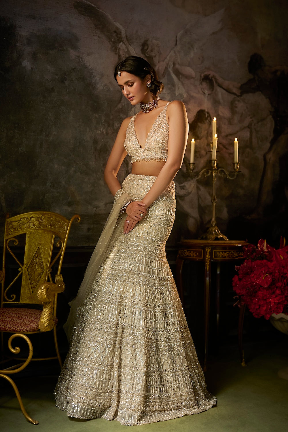 Champagne Nude Fit & Flare Skirt Set