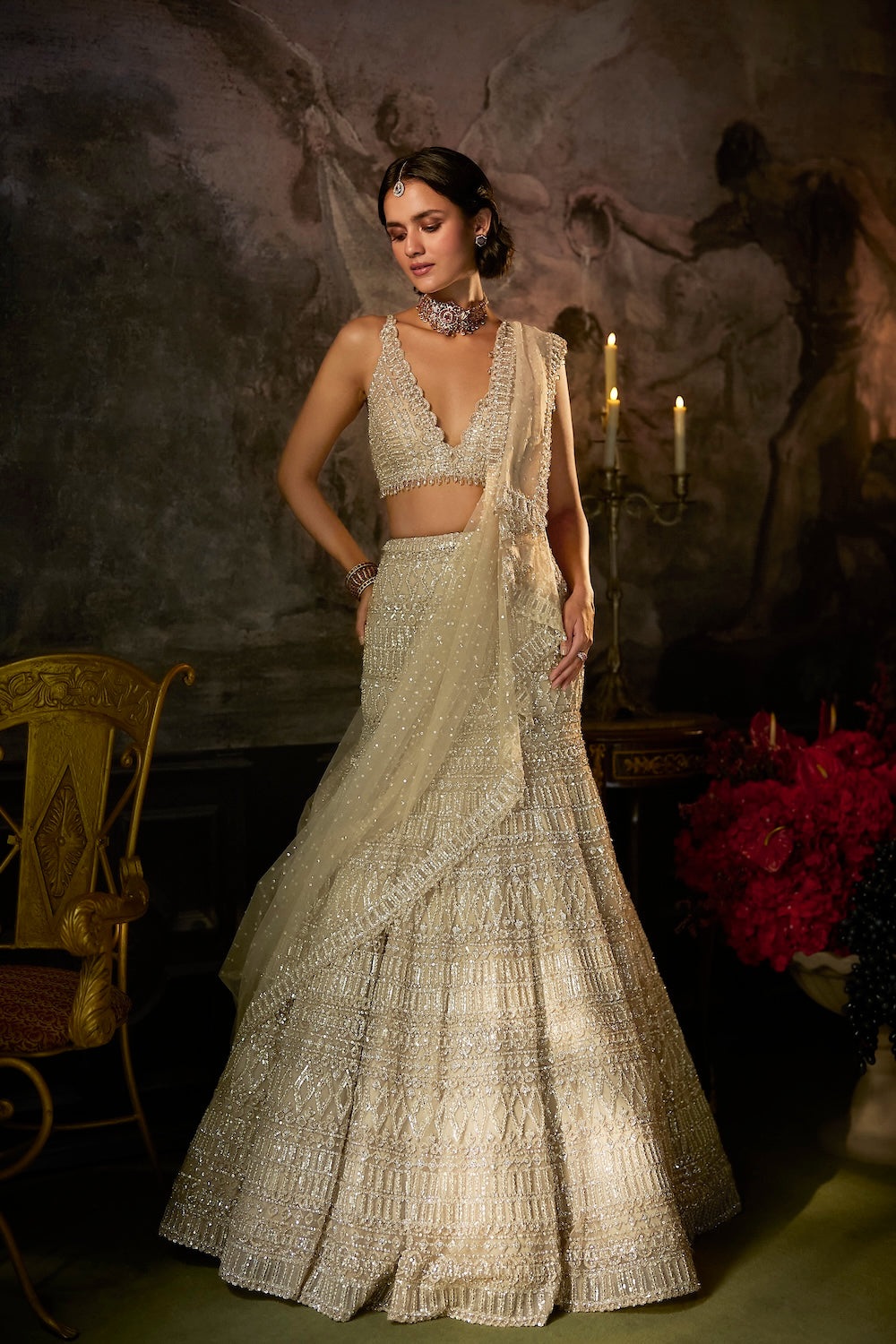 Champagne Nude Fit & Flare Skirt Set