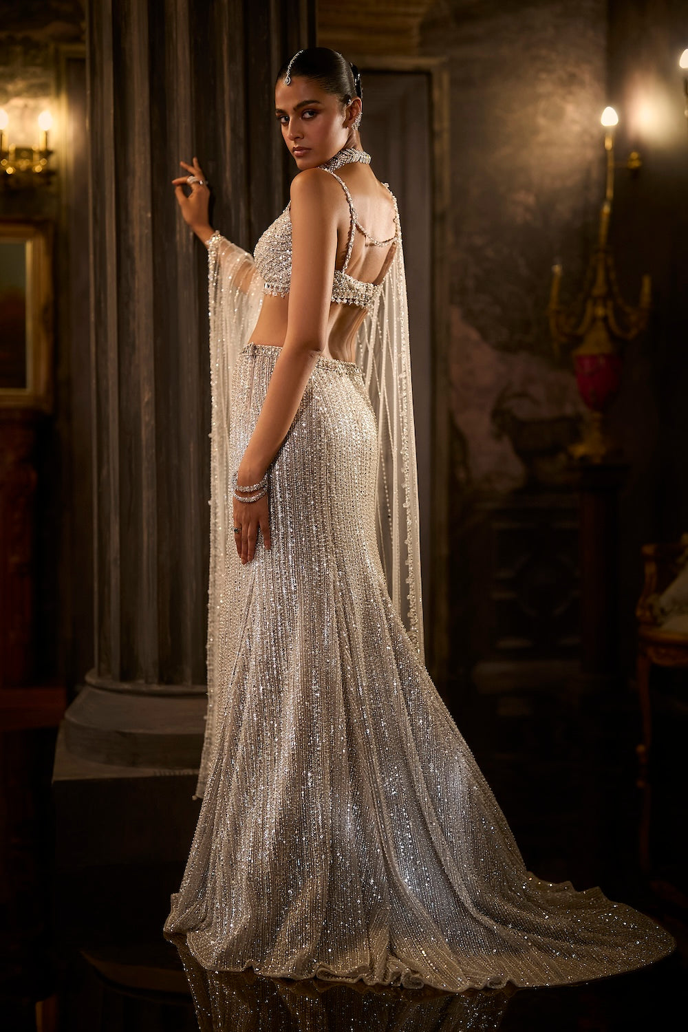 Silver Fit & Flare Trail Skirt Set