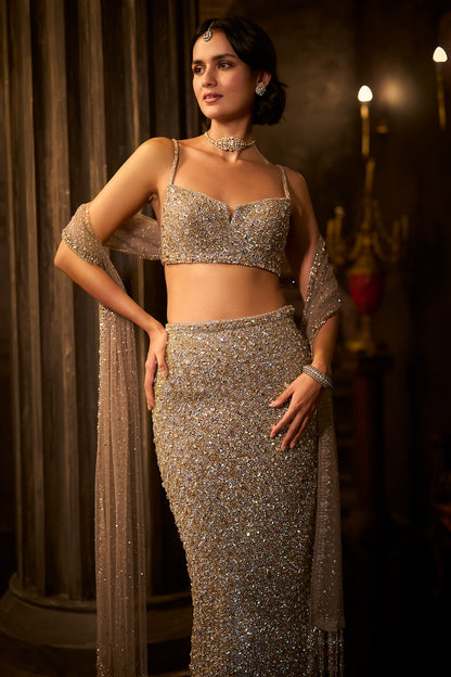 Silver Gold Crystal Skirt Set