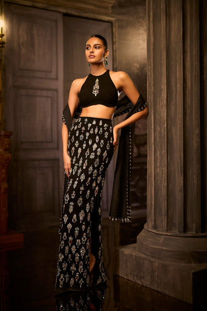 Black Crystal Skirt Set