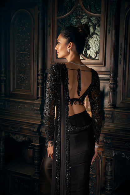 Black Draped Saree