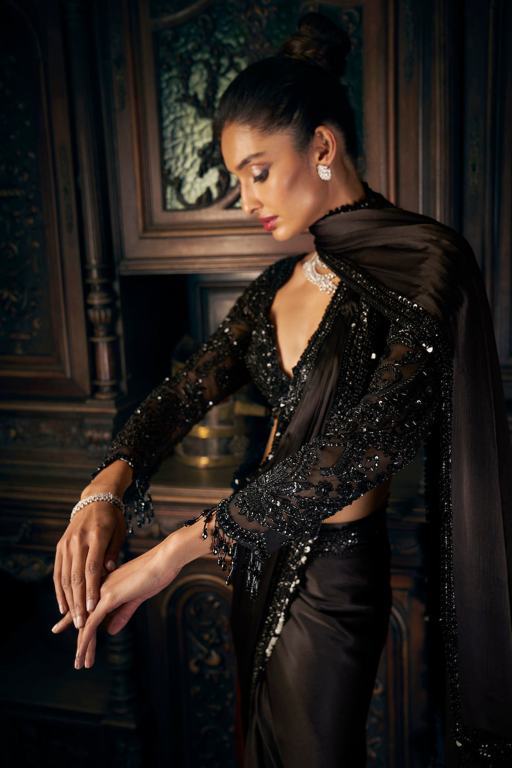 Black Draped Saree