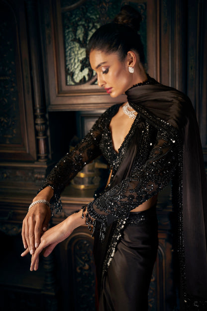 Black Draped Saree
