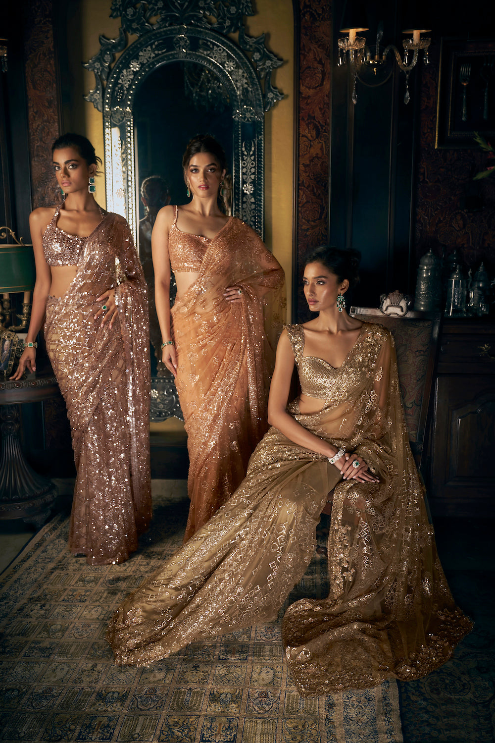 Antique Gold Sequin Saree L