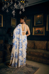 Ivory & Blue Sequin Saree