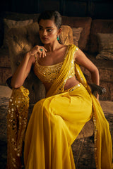 Madhuri Dixit in Yellow Mirror Work Stitched & Jacket Saree