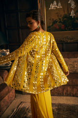 Yellow Mirror Work Stitched & Jacket Saree