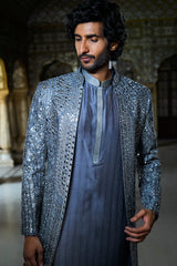 Steel Grey Mirror Work Open Jacket Set