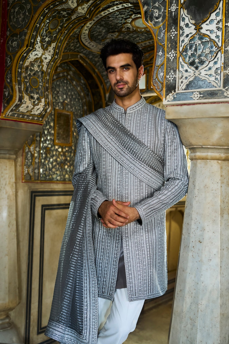 Slate Grey Dori Sherwani Set