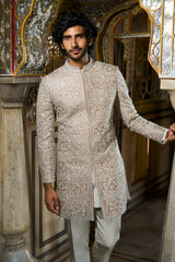 Silver Geometric Sherwani Set