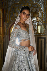 Silver Cut Work Lehenga Set