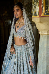 Ice Blue Tissue Lehenga Set