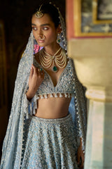 Ice Blue Tissue Lehenga Set