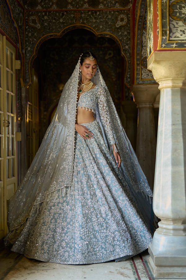 Ice Blue Tissue Lehenga Set