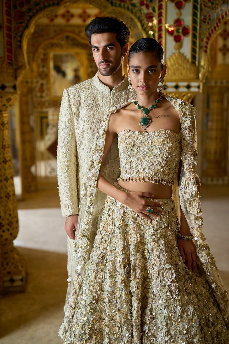 Vintage Ivory Three-Dimensional Lehenga Set