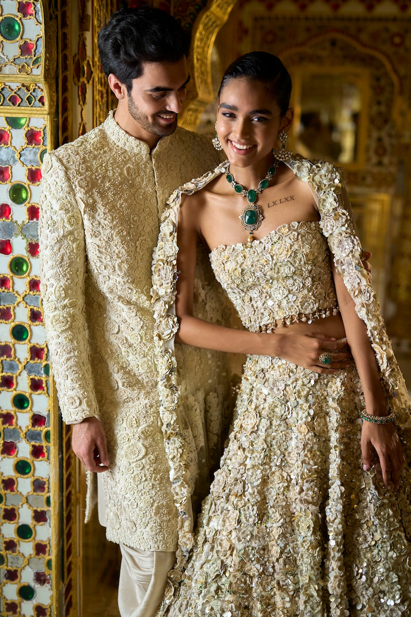 Vintage Ivory Three-Dimensional Lehenga Set