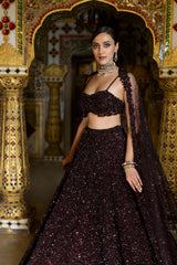 Wine Sequin Lehenga Set