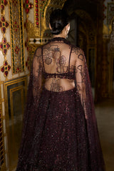 Wine Sequin Lehenga Set