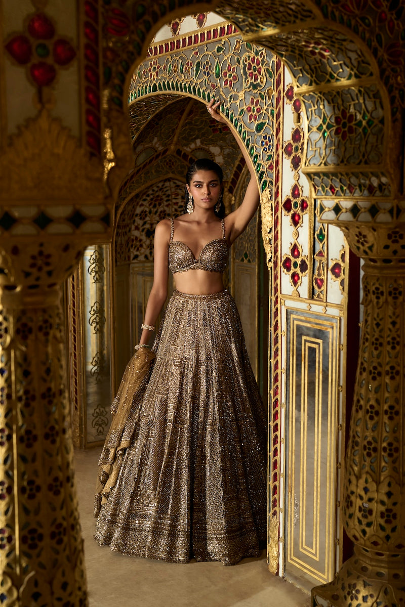 Antique Gold Sequin Lehenga Set