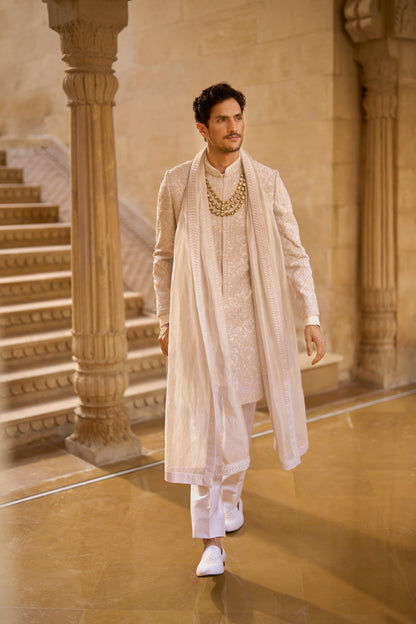 Ivory Abstract Sherwani Set