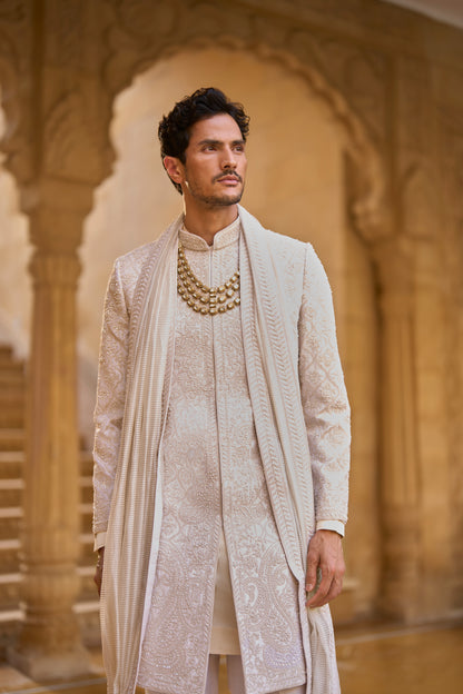 Ivory Abstract Sherwani Set