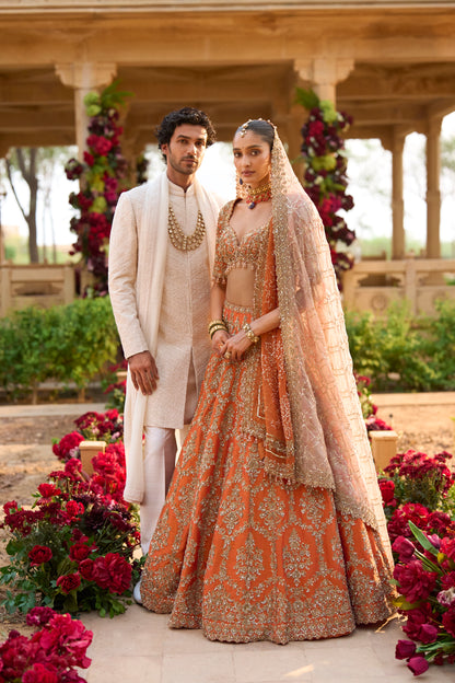 Cream Pearl Sherwani Set