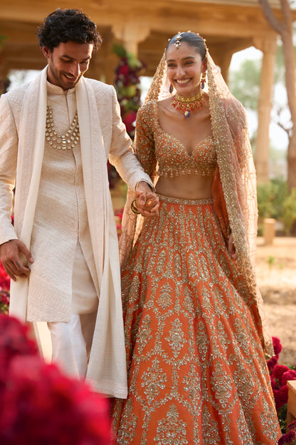 Cream Pearl Sherwani Set