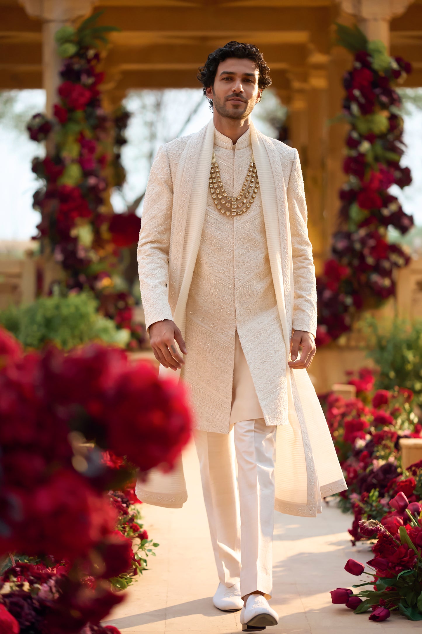 Cream Pearl Sherwani Set