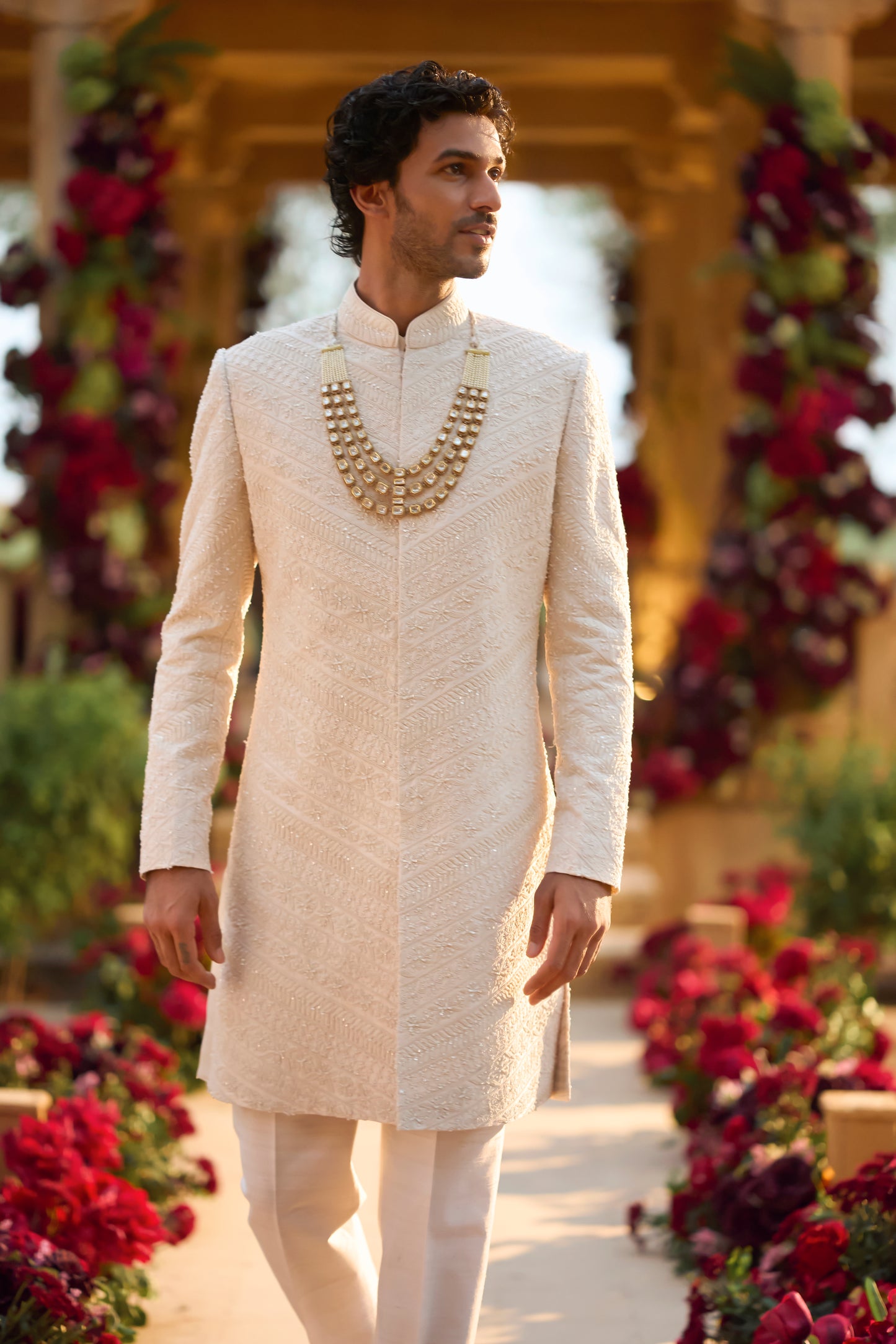 Cream Pearl Sherwani Set