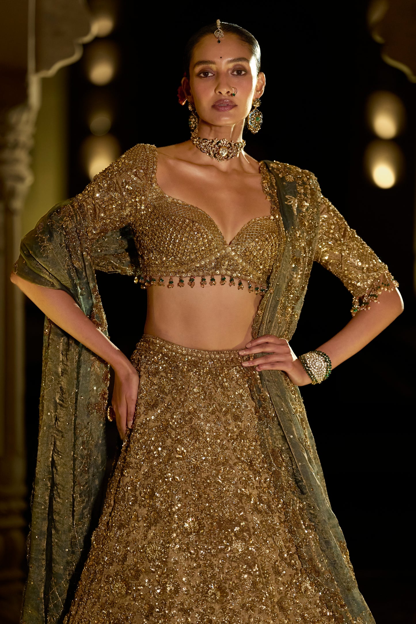Antique Gold Sequin Lehenga Set