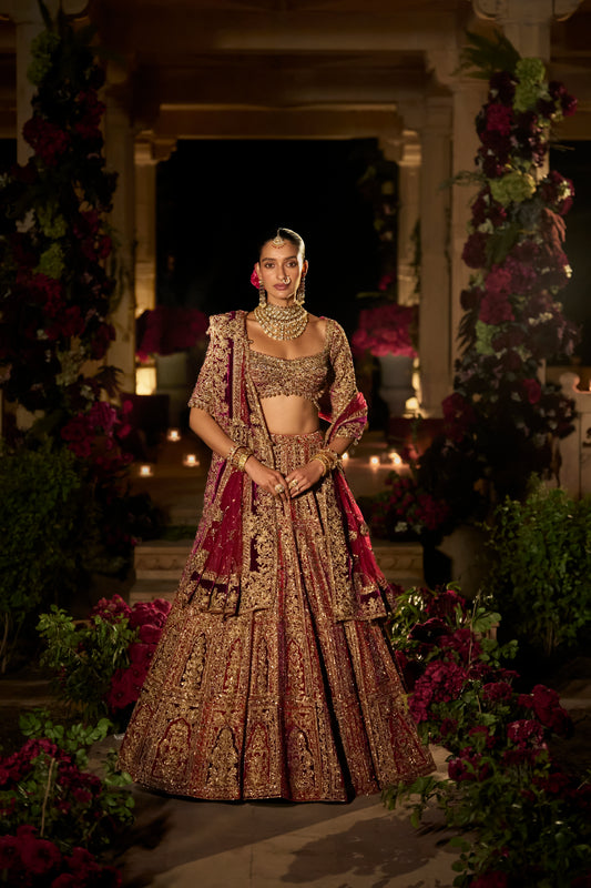 Plum & Maroon Zardosi Lehenga Set