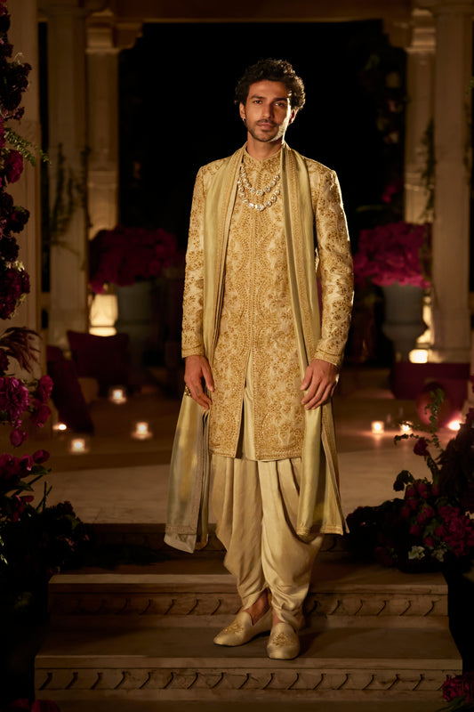 Slate Gold Sherwani Set