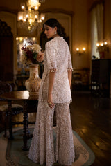White Sequin Jacket Sharara - Pant Set