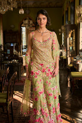 Leaf Green Three-Dimensional Sharara Set