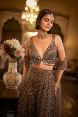 Brown Sequin Sharara Set