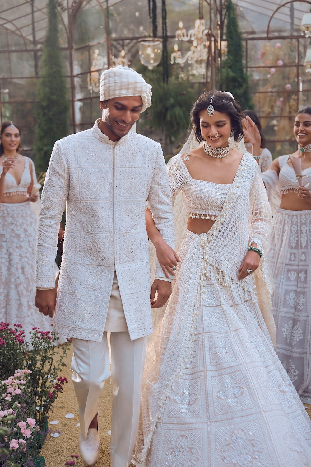 Ivory Geometric Sherwani Set