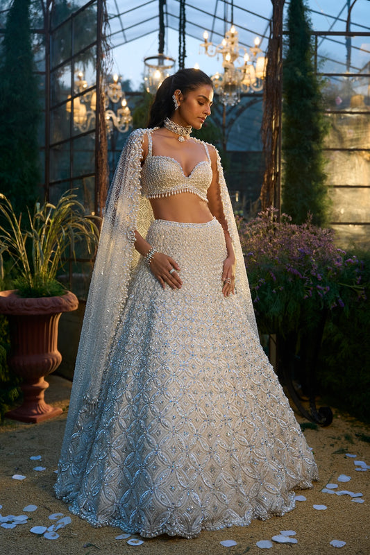 Ivory Pearl & Sequin Lehenga Set