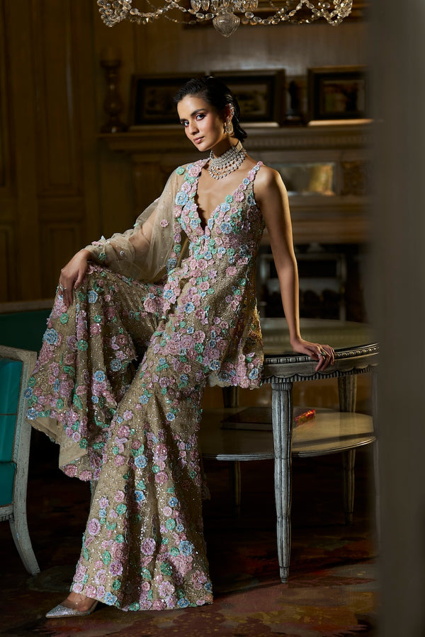 Multi-Coloured Three-Dimensional Sharara Set