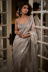 Silver Organza Tissue Saree