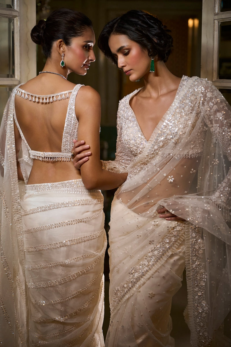 Ivory Sequin Saree