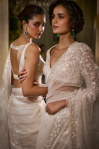 Ivory Sequin Saree