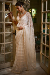 Ivory Organza Sequin Saree