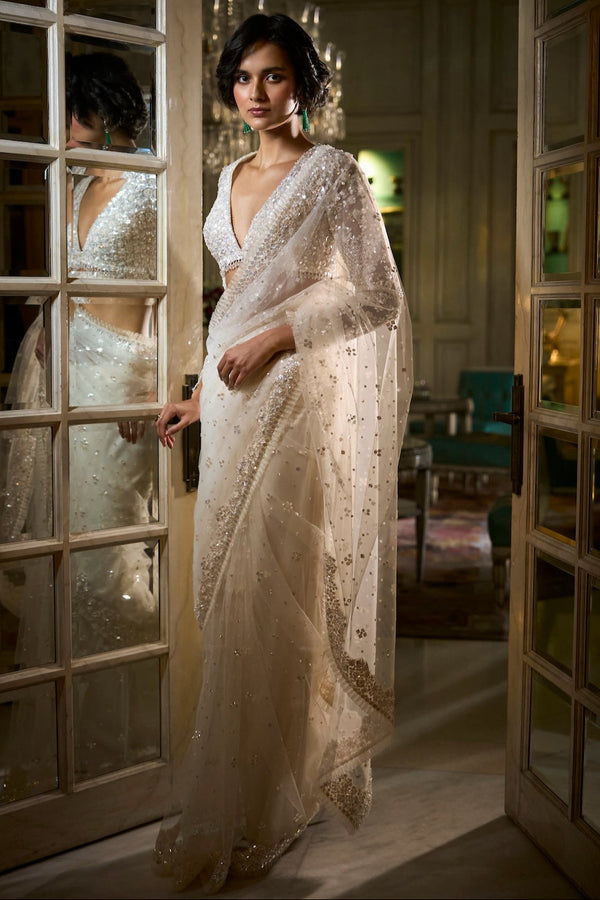 Ivory Sequin Saree