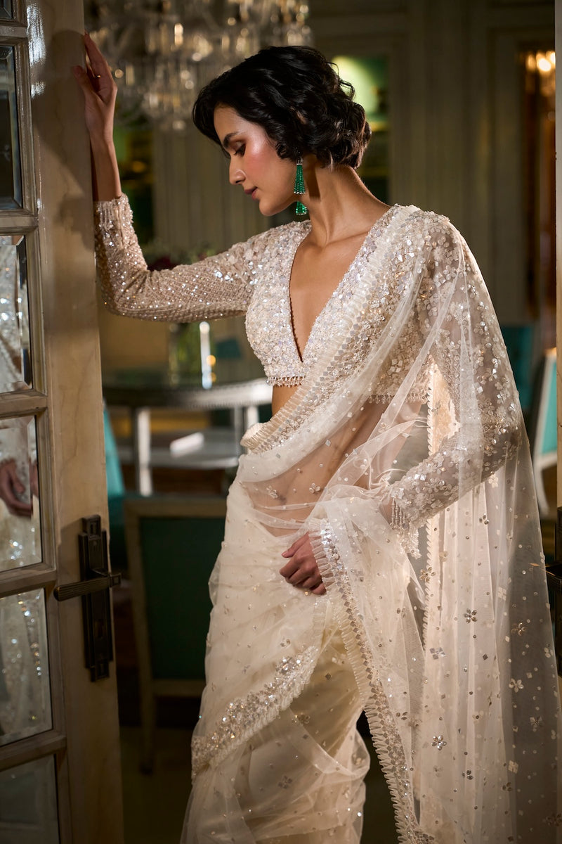 Ivory Sequin Saree