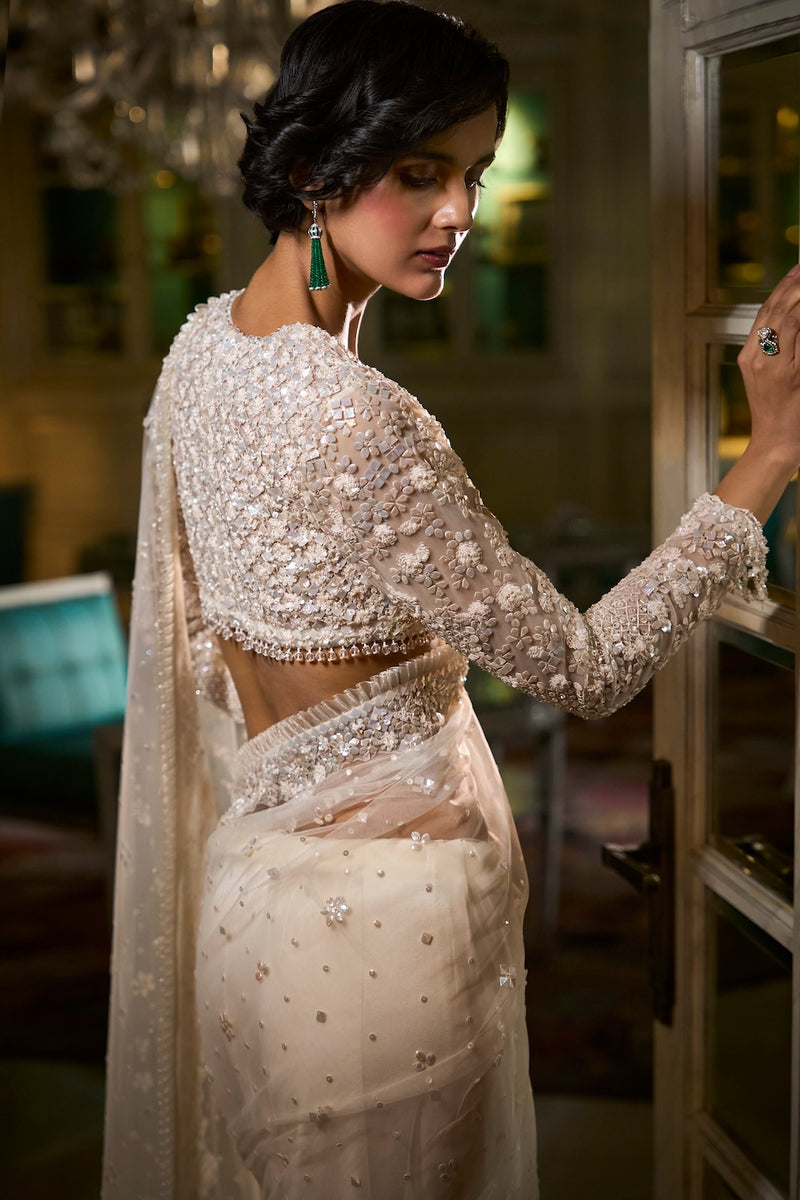 Ivory Sequin Saree