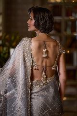 Stone Grey Tissue Organza Saree