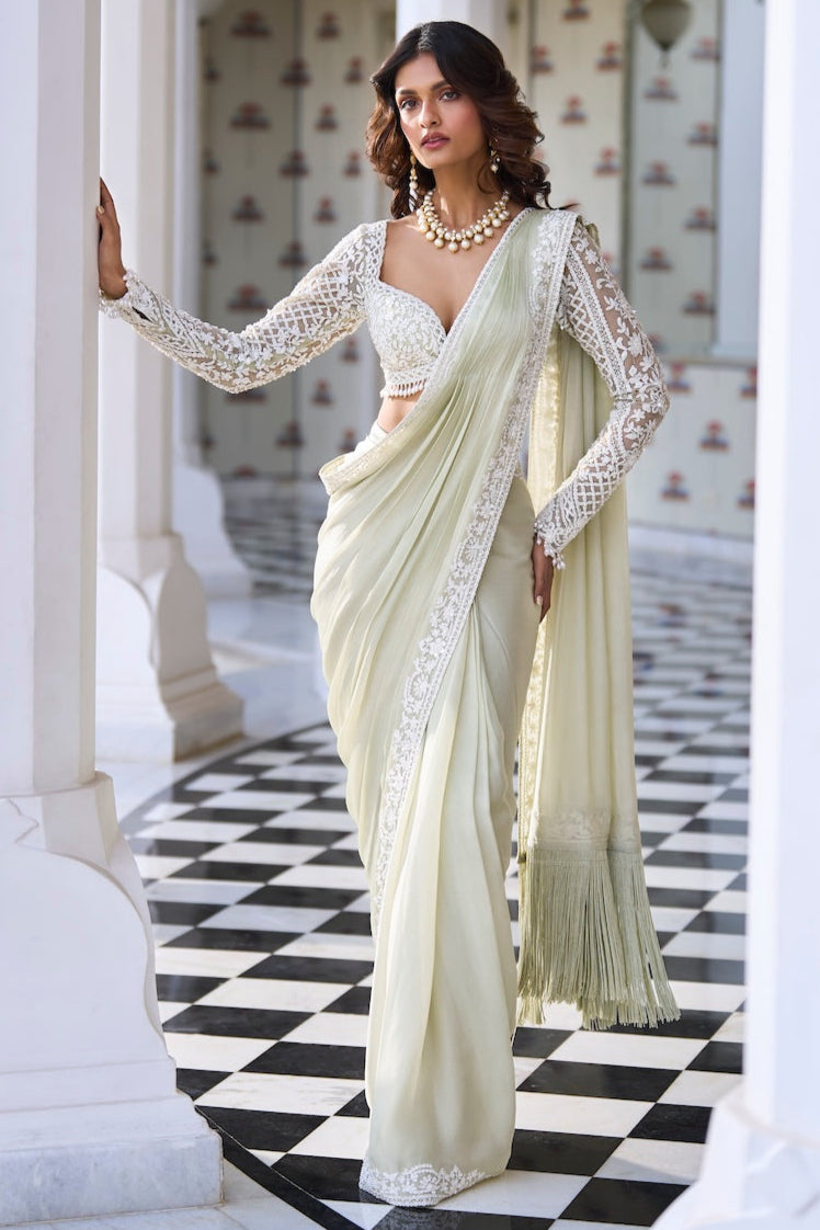 Mint Green Draped Dori Saree