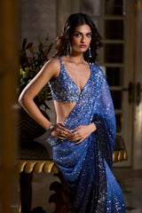 Blue Ombre Sequin Georgette Saree