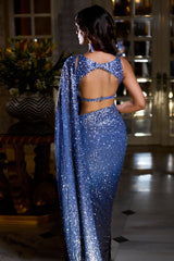 Blue Ombre Sequin Georgette Saree